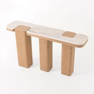 Consola Delfos, chapa roble y porcelanico blanco