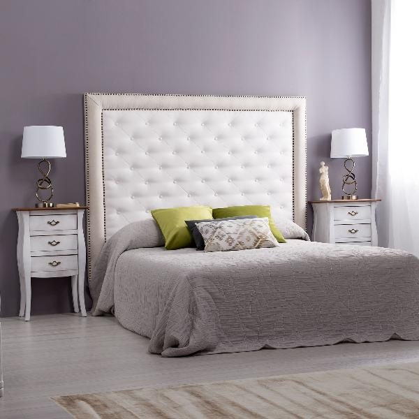 CABECERO TACHA DOBLE DORADA, INTERIOR CAPITONÉ ROMBO BOTONES (ELEGIR TAMAÑO Y TAPIZADO)