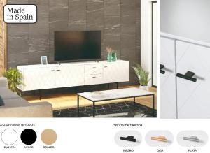 Mueble TV Diamond 3 P + 2 C lacado blanco 222*50*40 cm