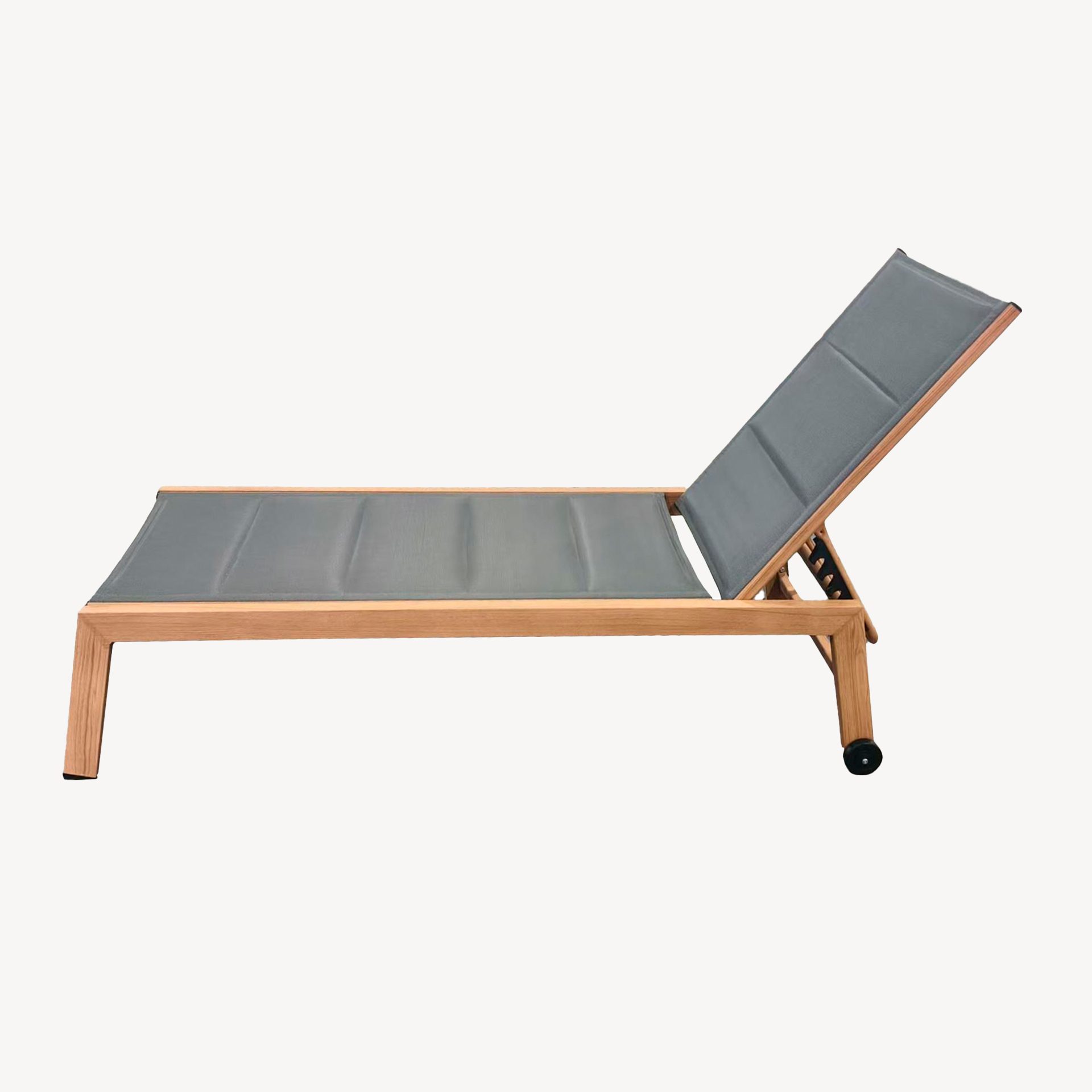 Olivia reclining sun lounger, wood-effect aluminum and anthracite textilene
