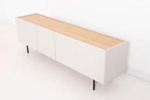 Mueble TV Pol lacado gris y chapa roble (KIT)