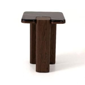 Mesa auxiliar Delfos, chapa nogal y porcelanico blanco 51 cm