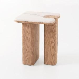 Mesa auxiliar Delfos, chapa roble y porcelanico blanco 51 cm