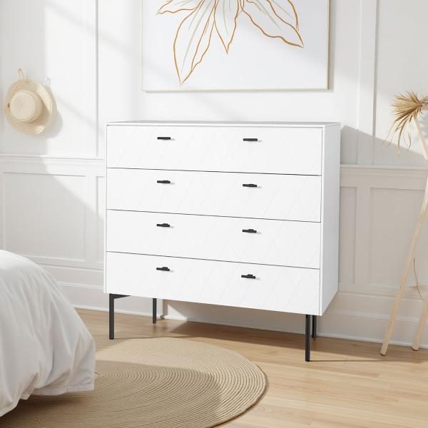 COMODA DIAMOND 4 CAJONES, GUIA FRENO 102*90.5*42 CM. LACADO BLANCO