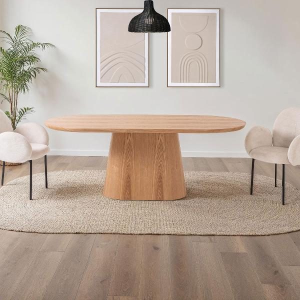 MESA COMEDOR CHAPA ROBLE, TAPA OVALADA 200*90*75CM