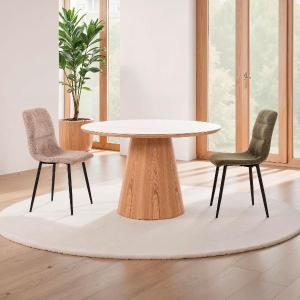 Mesa de comedor 120 cm. Chapa roble y porcelánico blanco