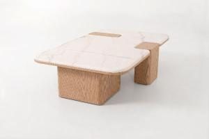 Delfos sofa table, oak veneer and white porcelain, 120 cm