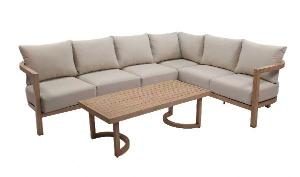 Rinconera exterior ava con mesa centro aluminio efecto madera y tejido beige