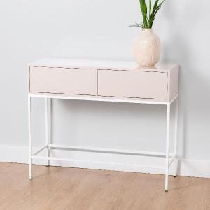 Mesita Push 2 cajon lacado blanco base oro 48 cm