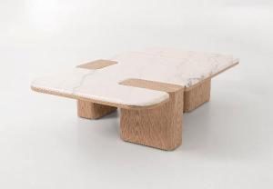 Delfos sofa table, oak veneer and white porcelain, 120 cm