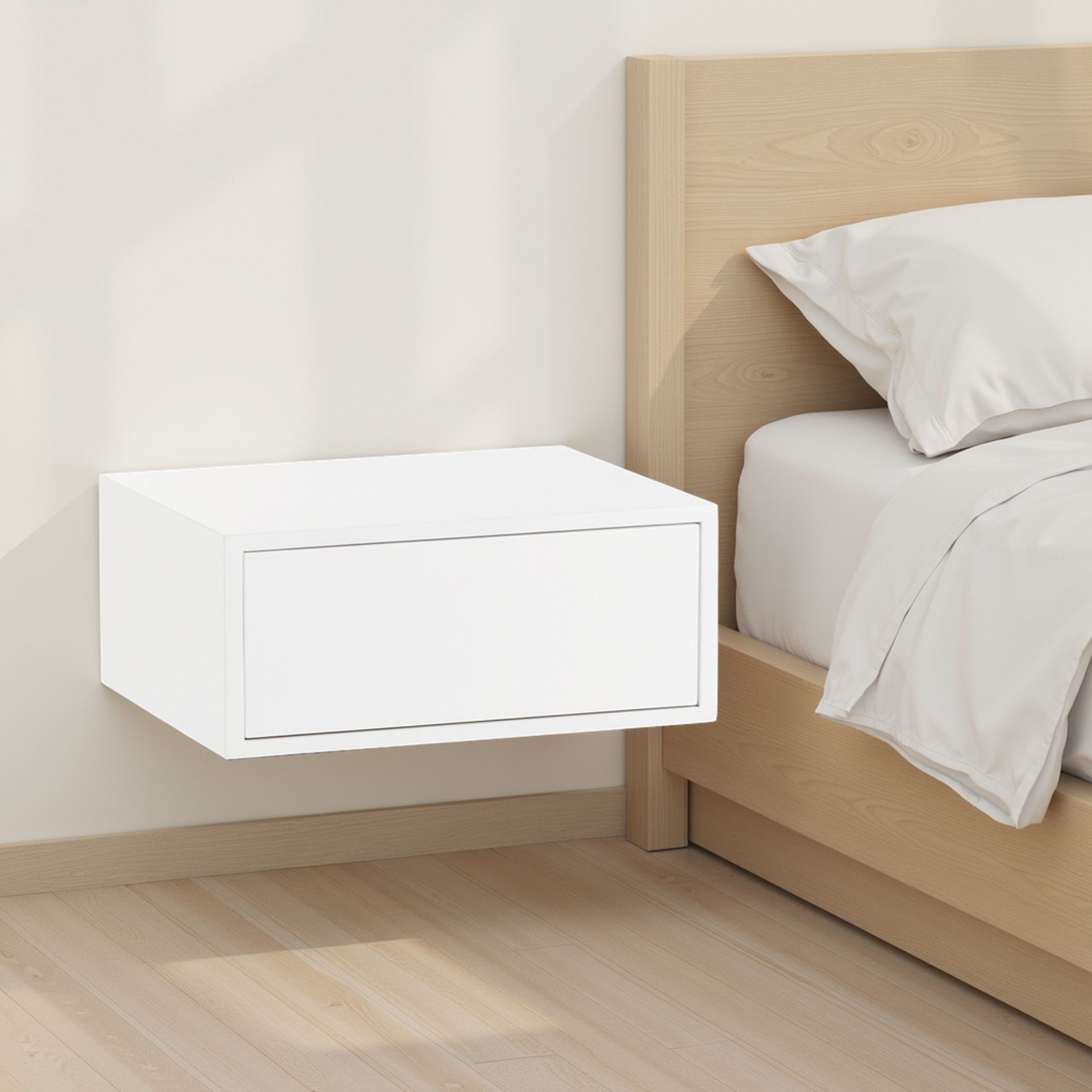 Mesita push 1 cajón lacado blanco (PARA COLGAR EN LA PARED)