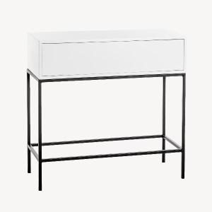 Mesita Push 2 cajon lacado blanco base oro 48 cm