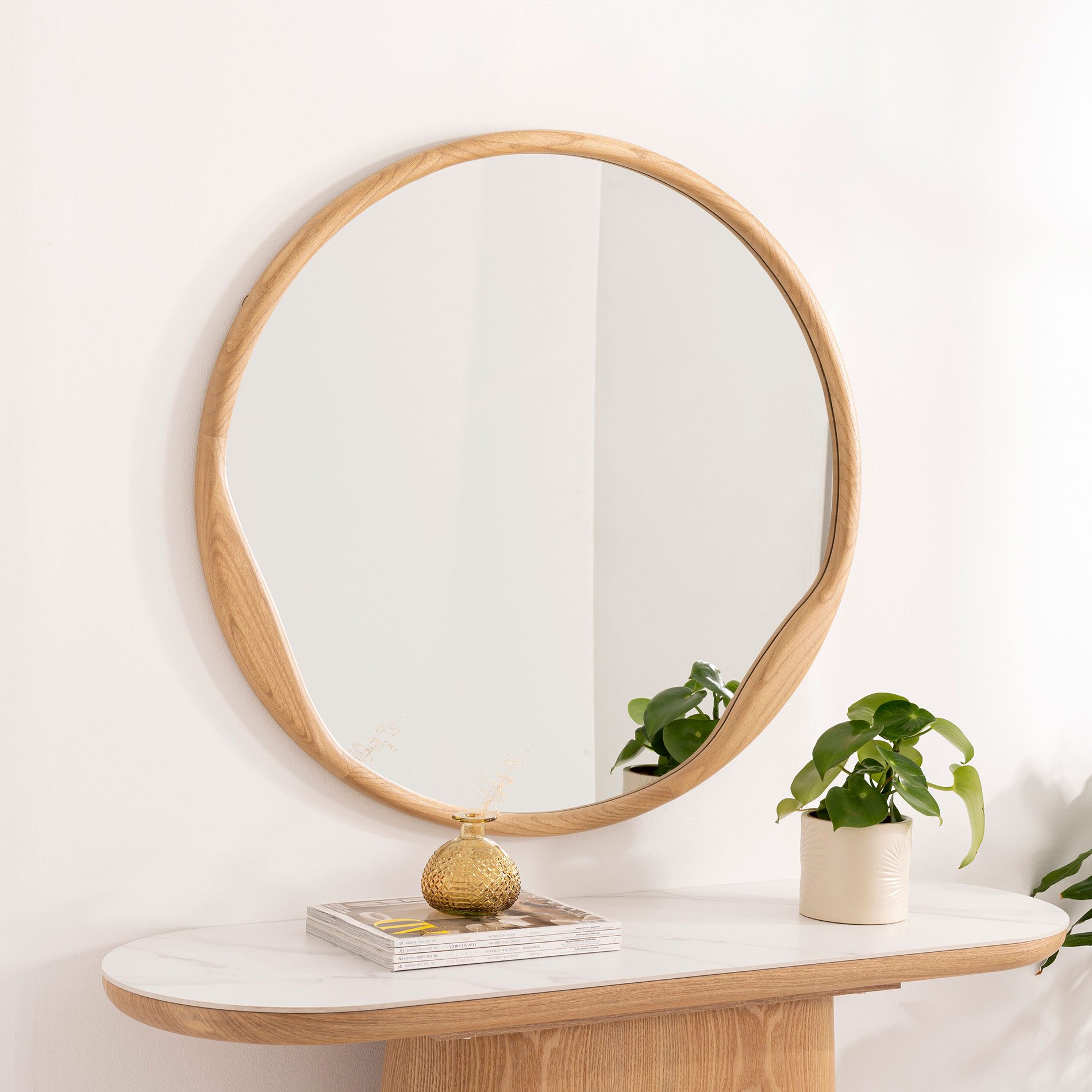 Espejo circular madera roble 90*90 cm
