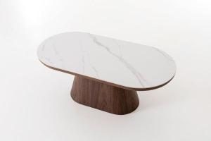 Couchtisch mit Eichenfurnierbasis und weißer Porzellanplatte