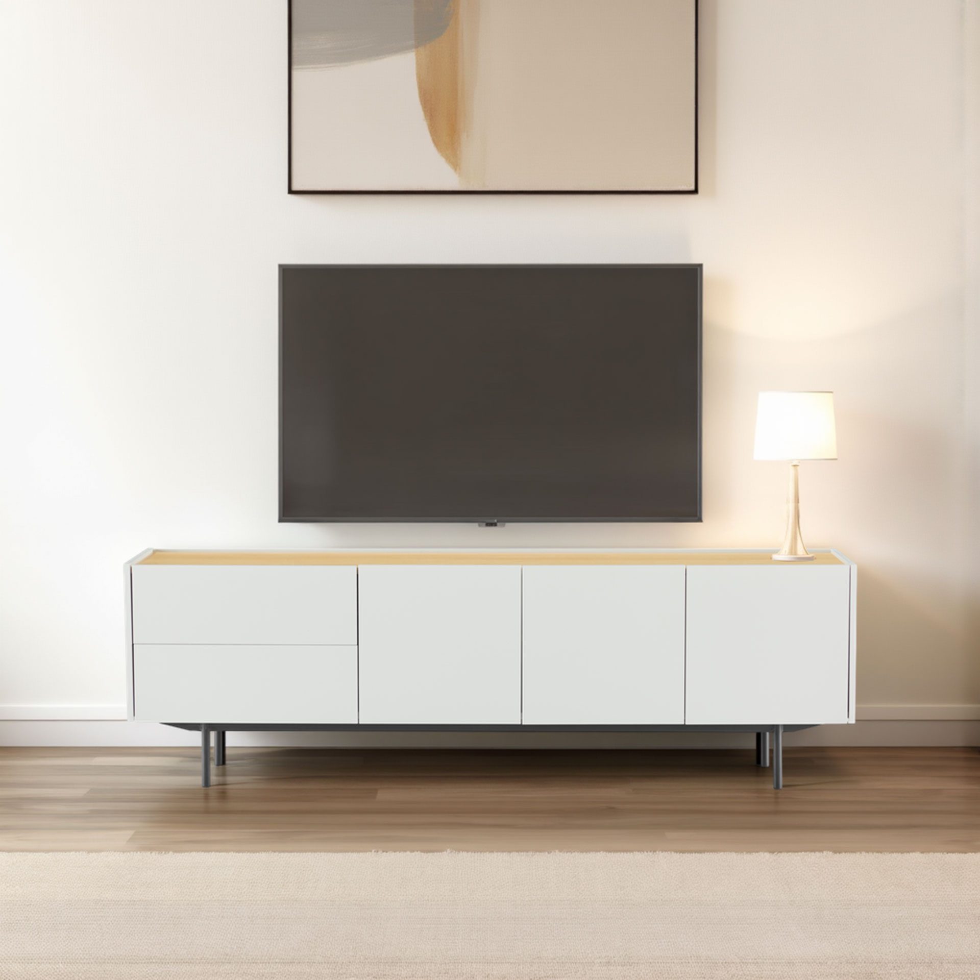 Mueble TV Pol lacado gris y chapa roble (KIT)