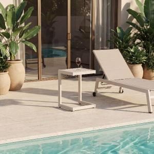 Formentor sofa table, white and beige seat