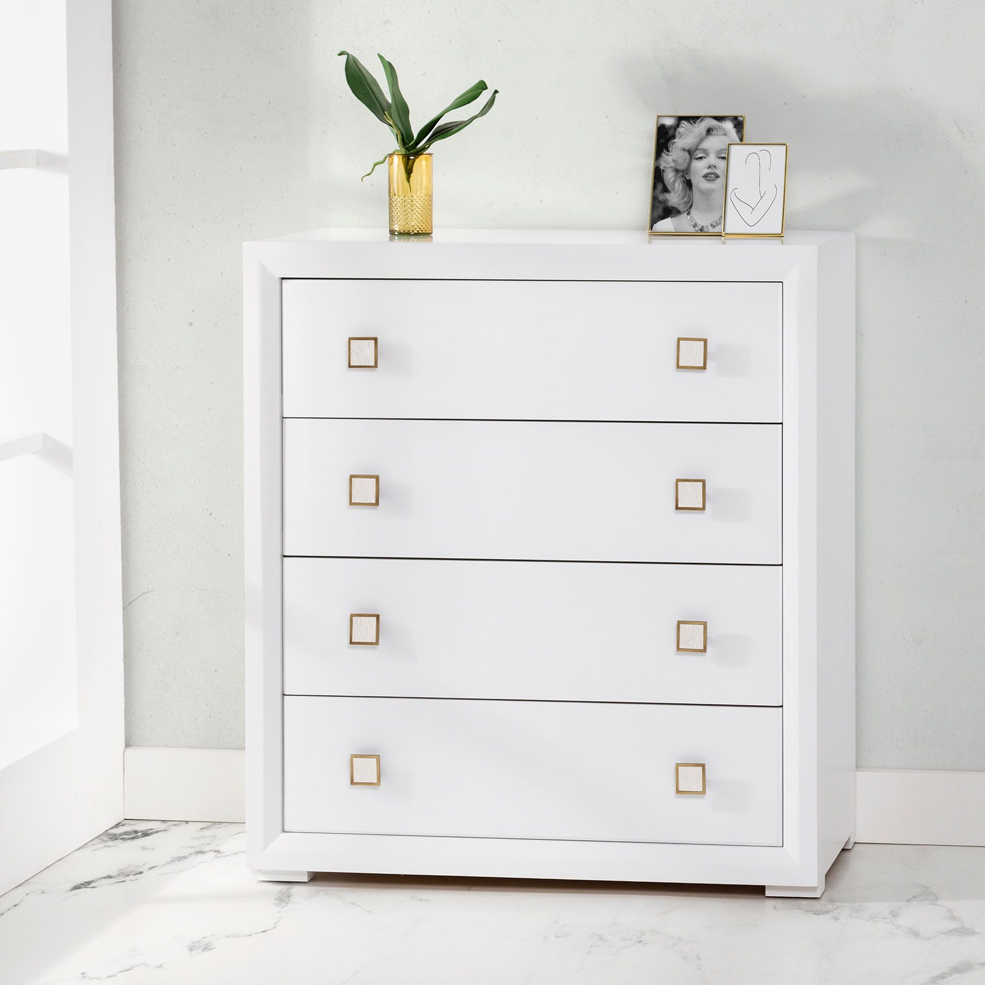 Comoda Munich 4 cajones, lacado blanco 103*95*43 cm