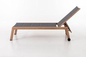 Lettino prendisole reclinabile Olivia, alluminio effetto legno e textilene antracite