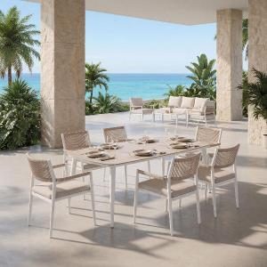 Set comedor terraza blanco y asiento beige