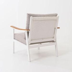 Set de exterior Corinto extructura blanco con madera y tejido beige