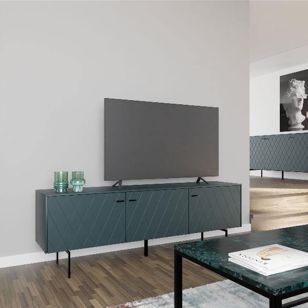 MUEBLE TV DIAMOND 3 PUERTAS, VISAGRAS DE FRENO 182*50.5*40 CM. LACADO VERDE OSCURO
