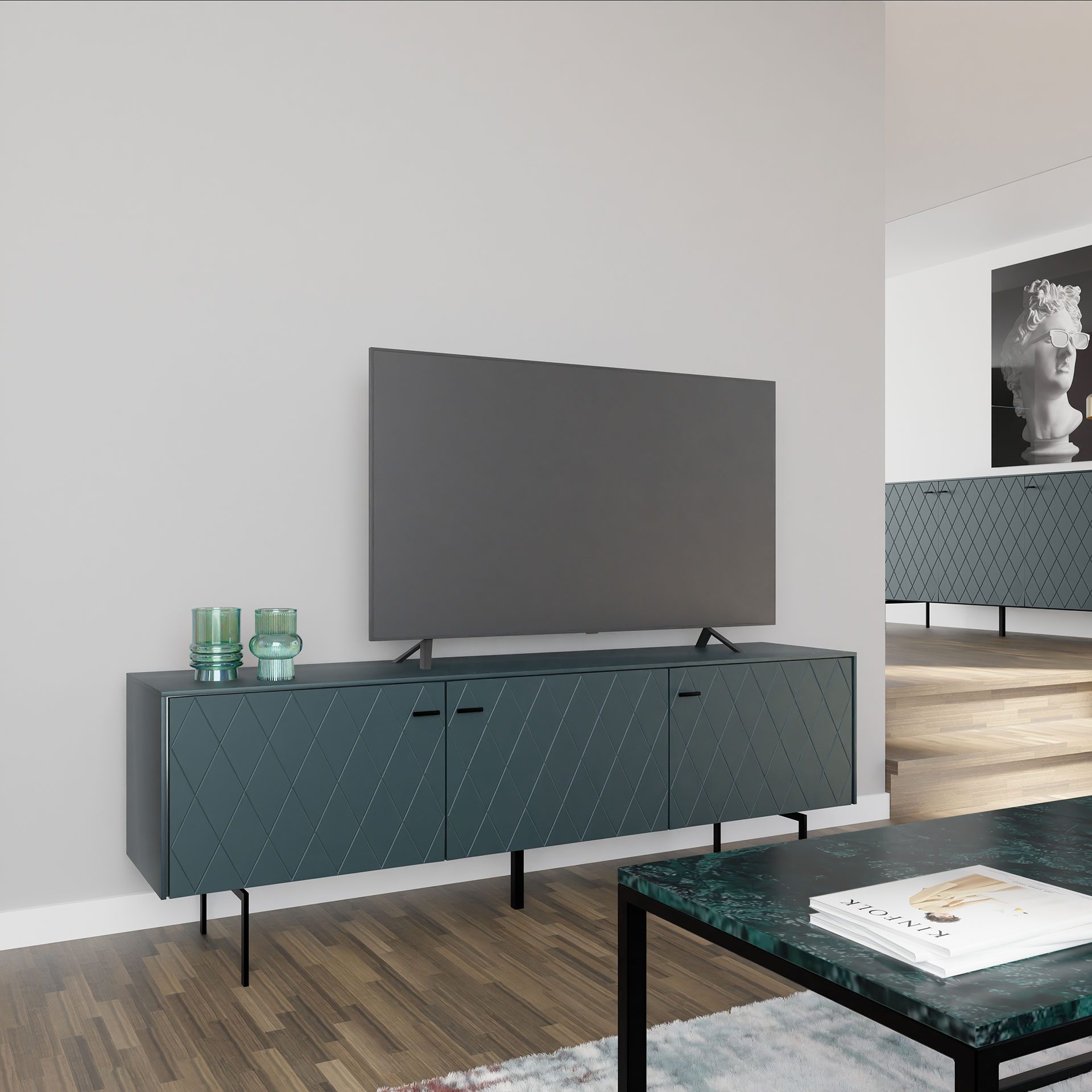 Mueble TV Diamond 3 P lacado verde 182*50*40 cm