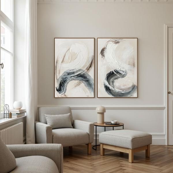 SET 2 CUADROS OLEO 60*90*3.5 CM. MARCO MADERA