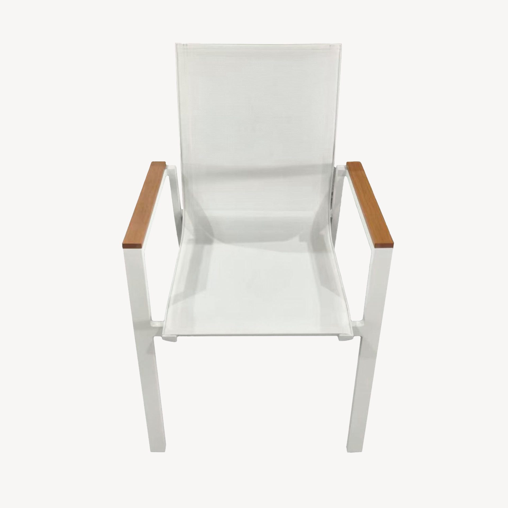 Chaise empilable Enma, aluminium blanc et textilène blanc