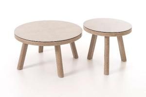 Set 2  mesas sofá Filomena, aluminio efecto madera. 70*70*40 y 50*50*45 cm