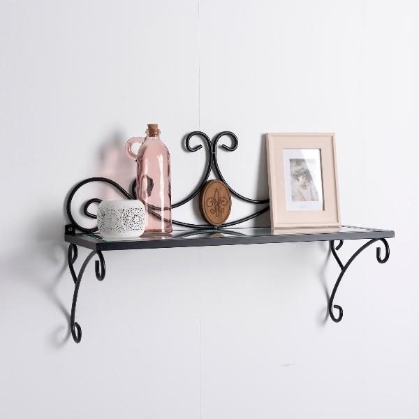 PERCHERO PARED CON ESTANTE CRISTAL Y DETALLE EN MADERA (43X65X23)