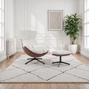 Sillón Hans giratorio 360º tapizado color terracota y beige. 102*102*87 cm