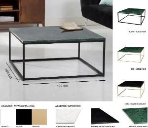 Mesa de centro metal y tapa de mármol 100*100*45 cm (elegir color base y color tapa mármol)