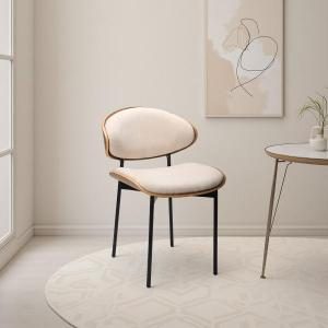 Silla Lena. Asiento chapa nogal curvado y tapizado beige. 75*50*55 cm