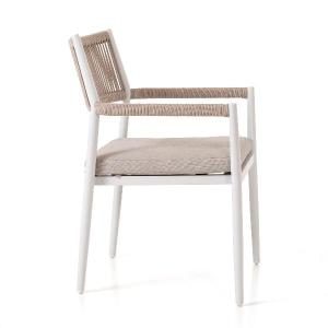 Set comedor terraza blanco y asiento beige