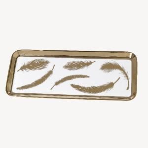 Centro ceramica plumas 37*18*2 cm