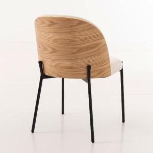 Silla Ingrid, asiento chapa roble y tapizado beige. 80*51*59 cm