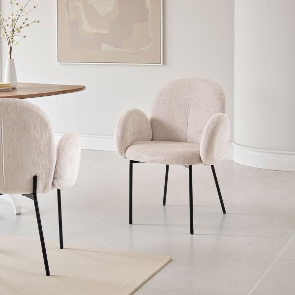 SILLA MARGOT, TAPIZADO BLANCO HUESO, PATAS METAL NEGRO