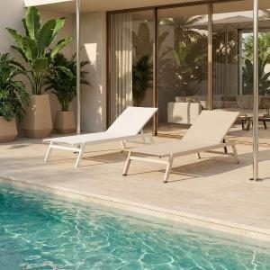 Sofia reclining sun lounger, beige aluminum and beige textilene.