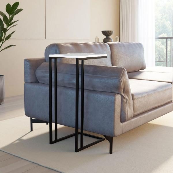 MESITA AUXILIAR ALTA, BASE METAL Y TAPA MARMOL. 78*40*30 CM