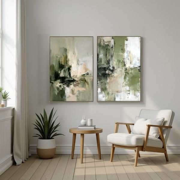 SET 2 CUADROS OLEO 60*90*3.5 CM. MARCO MADERA