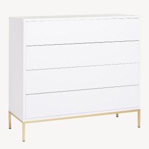 Comoda Push 4 c. lacado blanco base oro 100cm
