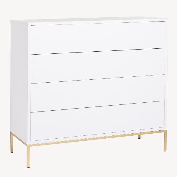 COMODA PUSH 4 C. LACADO BLANCO, BASE METAL ORO. 100*95*40 CM
