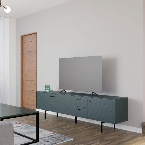 MUEBLE TV DIAMOND 3 PUERTAS + 2 CAJONES, VISAGRAS Y CAJONES DE FRENO 222*50.5*40 CM. LACADO VERDE OSCURO