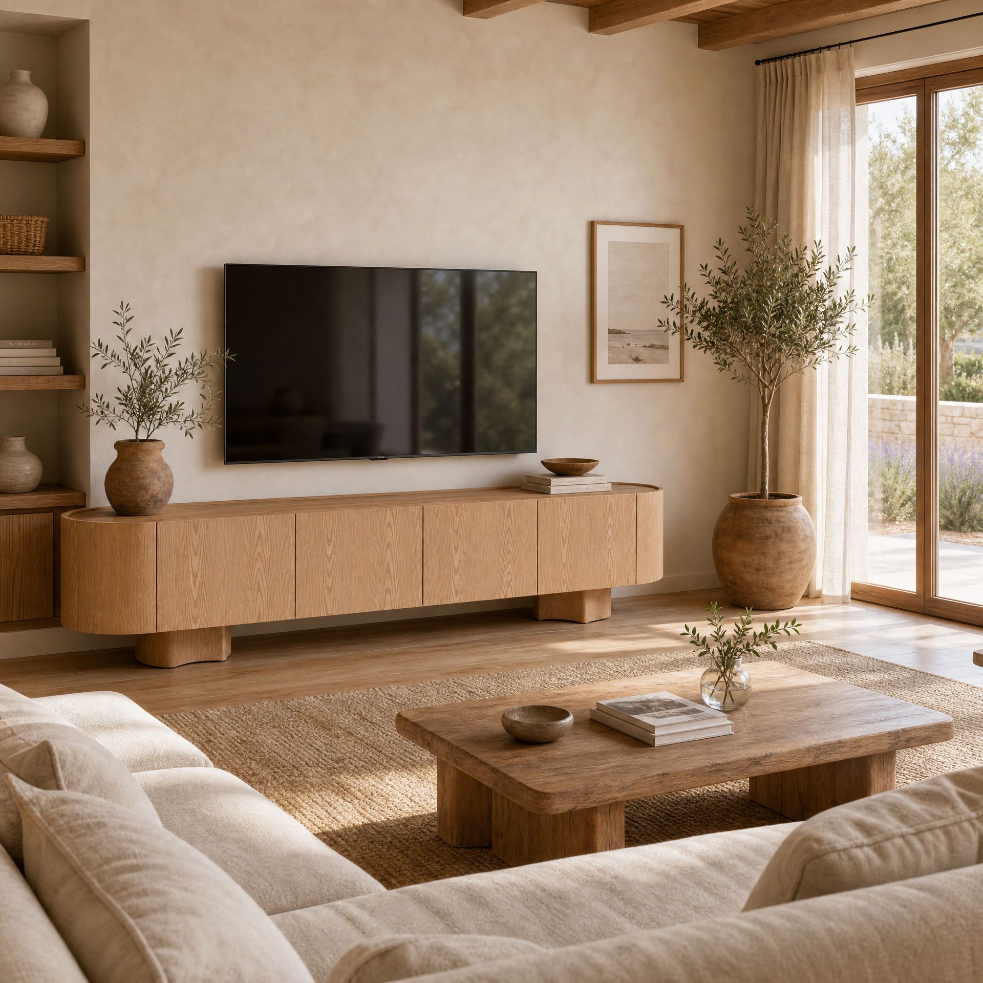 Mueble TV Pompeya chapa roble. 221*45*50 cm