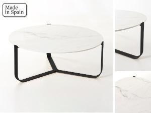 Mesa de centro redonda con base metal y tapa mármol