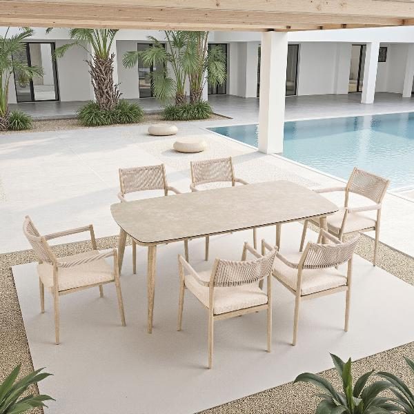 SILLA MACARELLA ALUMINIO IMITACION MADERA Y ASIENTO BEIGE